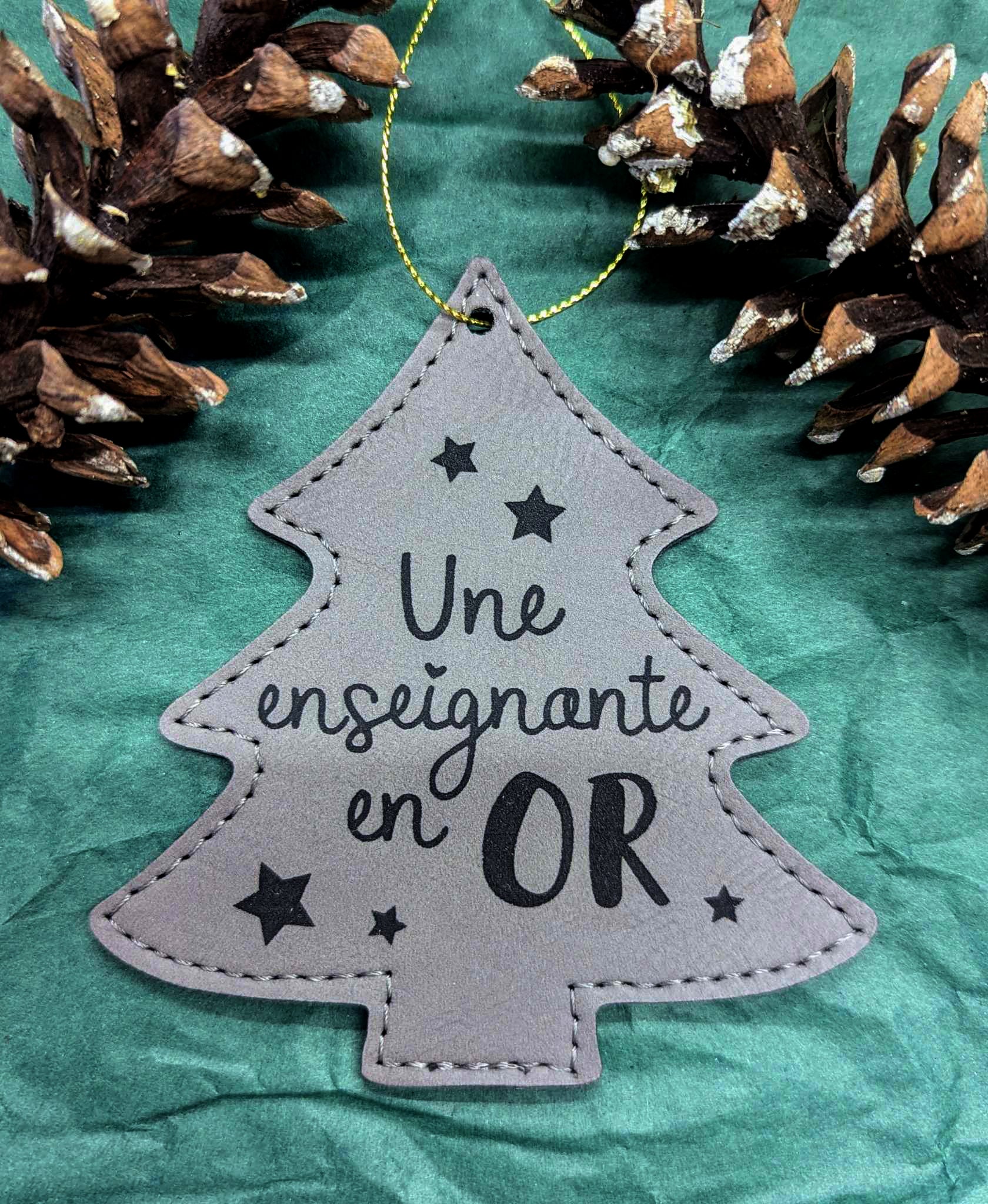 Ornement sapin de Noël - Cadeau pour enseignante - Une enseignante en or - Gris